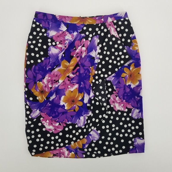 Anthropologie Dresses & Skirts - Anthro Baraschi Polka Dot & Floral Faux Wrap Skirt